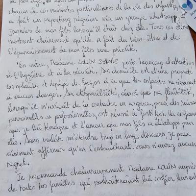 assistante maternelle villeparisis, lettre de recommandation, fin de contrat